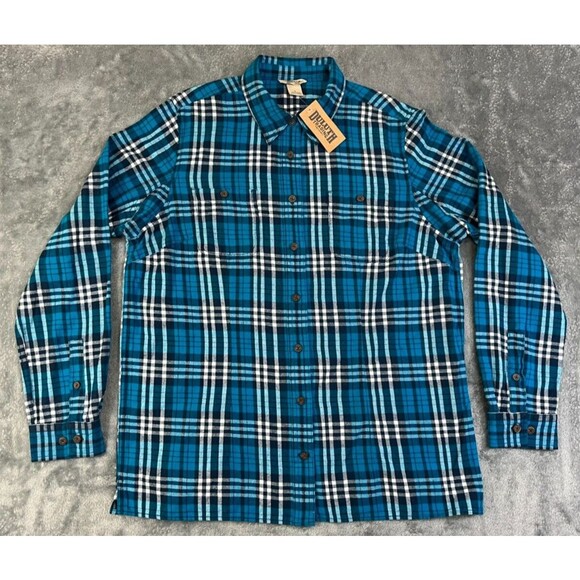 NWT Duluth Trading Company Free Swingin Flannel Shirt Women's Large Blue Plaid - Picture 1 of 10